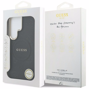 Guess Saffiano Peony Embossed Ring MagSafe -suojakuori Samsung Galaxy S26 Ultralle musta