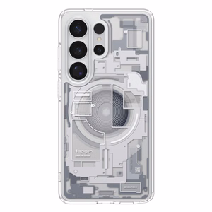 Spigen Ultra Hybrid Mag Zero One suojakuori laitteelle Samsung Galaxy S26 Ultra, MagSafe-yhteensopiva, läpinäkyvä ja valkoinen