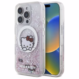 Hello Kitty Liquid Glitter Sweet Kitty Bows MagSafe Suojakuori iPhone 16 Pro Max:lle - valkoinen