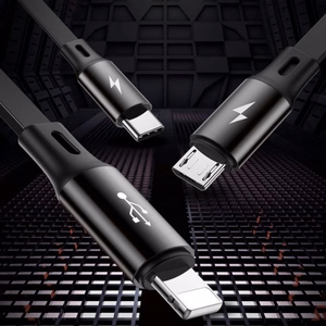 Baseus Golden Loop 3-in-1 sisäänvedettävä kaapeli USB - micro USB + Lightning + USB-C 1,2 m 3,5A musta