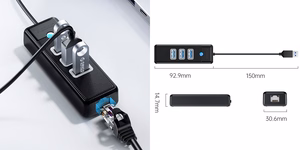 ORICO PW3UR-U3 3-porttinen USB-hubi RJ45-portilla