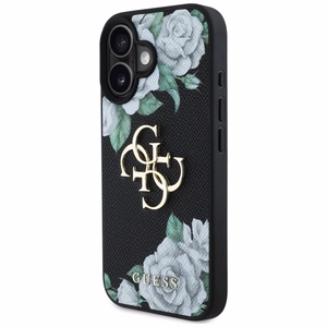 Guess Grained Roses Big 4G logo Suojakuori iPhone 16:lle - musta