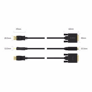 Orico XD-DTD DisplayPort–DVI, 4K-kaapeli, 2 m – musta