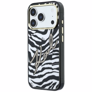 Karl Lagerfeld IML Signature Zebra Glitter MagSafe suojakuori mallille iPhone 17 Pro / 18 Pro – kullanvärinen