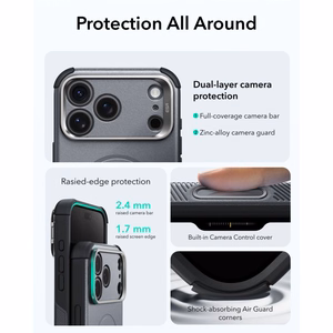 ESR Cyber Tough MagSafe -suojakuori telineellä iPhone 18 Pro Max / 17 Pro Max -malleille, harmaa