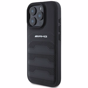 AMG Leather Debossed Lines Black Logo Suojakuori iPhone 16 Pro Max:lle - musta