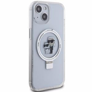 Karl Lagerfeld KLHMP15SHMRSKCH iPhone 15 / 14 / 13 6.1 valkoinen/valkoinen kovakuori Ring Stand Karl&Choupette MagSafe