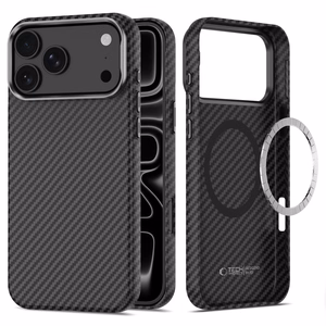 Tech-Protect Ion Carbon MagSafe -suojakuori iPhone 18 Pro Max / 17 Pro Max – musta-hopea