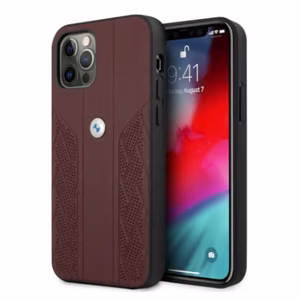 BMW Nahka Curve rei'itetty kotelo iPhone 12 / iPhone 12 Pro - punainen