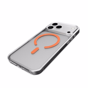 Puro Lite Mag TPU+PC suojakuori MagSafe-yhteensopiva iPhone 17 Pro:lle - läpinäkyvä oranssilla renkaalla