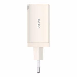 Seinälaturi Baseus GaN5 2x USB-C + USB, 65W + kaapeli 1m (valkoinen)