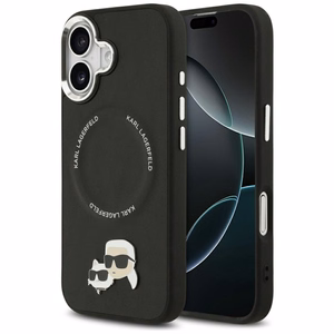 Karl Lagerfeld MagSafe PU Suojakuori Karl&Choupette Pins -logolla ja metallikamerapainikkeilla iPhone 17:lle - Musta