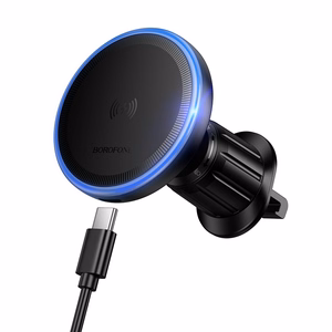 Borofone BH224 Flash -autopidike magneettinen induktiolatauksella tuuletusritilään, musta