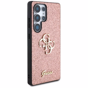 GUESS Fixed Glitter Big 4G Metal Logo Suojakuori Samsung Galaxy S25 Ultra Vaaleanpunainen