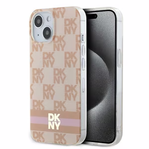DKNY IML Ruudullinen Mono-kuvio ja Painetut Raidat MagSafe Suojakuori iPhone 15 / 14 / 13:lle - vaaleanpunainen