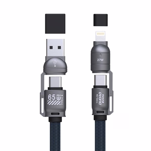 Dudao L20Max 65W 4-in-1 kaapeli kaulahihnalla USB-C - USB-C Lightning- ja USB-A-adaptereilla - sininen