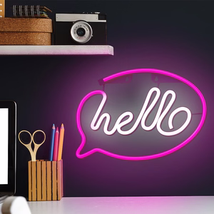 Neon LED valo HELLO vaaleanpunainen valkoinen Paristo + USB FLNE15 Forever Light