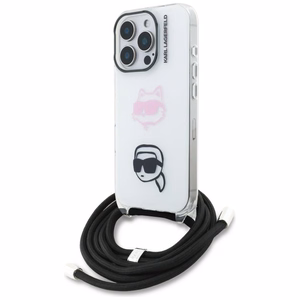 Karl Lagerfeld IML Crossbody Karl&Choupette Head Suojakuori iPhone 16 Pro Max:lle - Valkoinen
