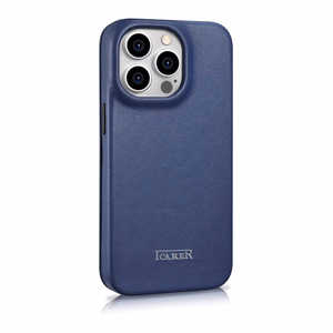 iCarer CE Premium Nahka Folio Case iPhone 14 Pro Magneettinen Flip Nahka Folio Case MagSafe Blue (WMI14220714-BU)