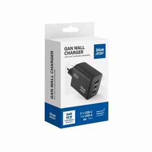 Puhelinlaturi Blue Star GaN 2 x USB C + USB A QC4.0 PD 4A 65W VT-43 musta