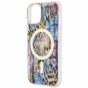 Guess Leopard MagSafe suojakuori iPhone 14:lle - sininen