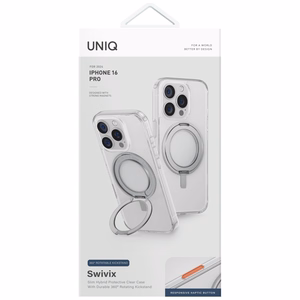Uniq Swivix 360 Pyörivä Jalusta Suojakuori iPhone 16 Pro:lle - Läpinäkyvä