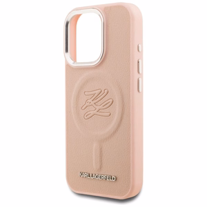 Karl Lagerfeld nimikirjain ja metallilogo MagSafe suojakuori iPhone 16 Pro Max - vaaleanpunainen