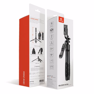 Crong SelfieGo Ultra alumiininen Bluetooth-selfiekeppi ja kolmijalka, musta