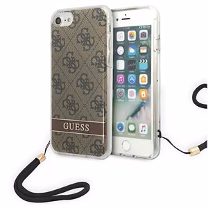 Guess GUOHCI8H4STW iPhone SE 2022 / SE 2020 / 7/ 8 ruskea/ruskea kovakotelo 4G Print hihna