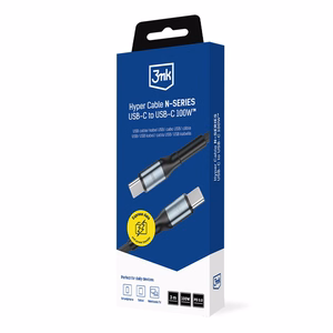 3mk Hyper Cable N-SERIES USB-C / USB-C 3m PD 3.0 QC 3.0 20V / 5A 100W - musta