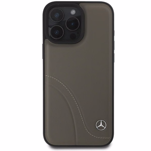 Mercedes MB Curved Stitches Nahkainen Suojakuori iPhone 16 Pro Max:lle - Ruskea