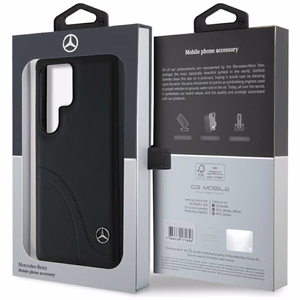 Mercedes Nahkainen Curved Stitches Suojakuori Samsung Galaxy S25 Ultralle - musta