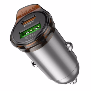 Autolaturi Hoco USB-A + USB-C QC3.0 PD 43W + USB-C - USB-C -kaapeli NZ16A metallinen harmaa