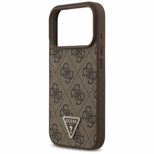 Guess Leather 4G Triangle Strass MagSafe -suojakuori iPhone 18 Pro / 17 Pro – ruskea