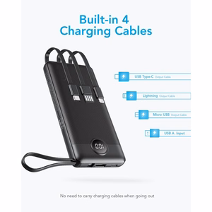 Varavirtalähde Veger C10 (W1116) 10000 mAh sisäänrakennetuilla Micro-USB / Type-C / Lightning -kaapeleilla musta