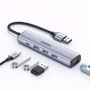 Ugreen CM475 multifunctional USB 3.0 HUB - 3x USB / Ethernet RJ-45 / USB-C PD - gray