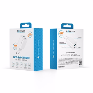 Forever TC-08-45AC GaN PD QC charger 1x USB-C 1x USB 45W white