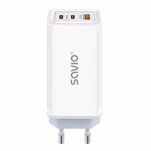 SAVIO LA-07 GaN 65 W verkkolaturi, USB, QC4.0+, PD 3.0, valkoinen