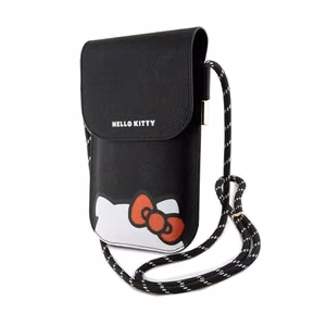 Hello Kitty Hiding Kitty Cord keinonahkainen olkalaukku puhelimelle, musta