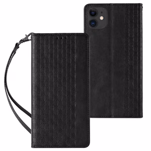 Magneetti hihna asia iPhone 12 pussi lompakko + Mini Lanyard riipus musta