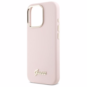 Guess Silikoninen Script Metal Logo & Frame Suojakuori iPhone 16 Pro:lle - Vaaleanpunainen