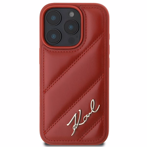 Karl Lagerfeld Quilted Signature Suojakuori iPhone 16 Pro:lle - Punainen