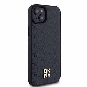 DKNY Nahkainen Kuvio Metallinen Logo MagSafe Suojakuori iPhone 15/14/13:lle - musta