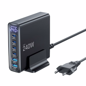 Tech-Protect DC240W-GaN latausasema 6 porttia 4 x USB-C 2 x USB-A 240W QC3.0 - musta