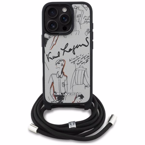 Karl Lagerfeld Crossbody Grained Pattern & Logo Suojakuori iPhone 16 Pro:lle - Harmaa