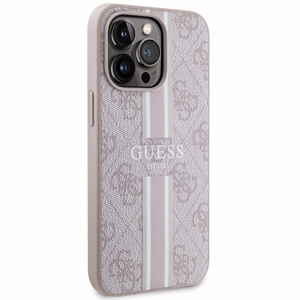 Guess GUHMP13LP4RPSP iPhone 13 Pro / 13 6.1 vaaleanpunainen/vaaleanpunainen suojakuori 4G Printed Stripes MagSafe