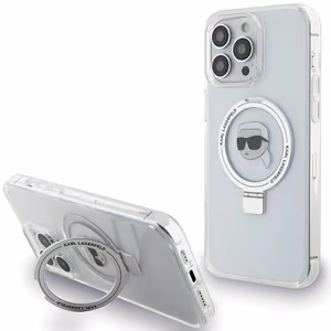 Karl Lagerfeld KLHMP15LHMRSKHH iPhone 15 Pro 6.1 valkoinen/valkoinen kovakuori Ring Stand Karl Head MagSafe