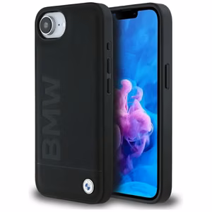 BMW Leather Hot Stamp iPhone 16e Suojakuori - Musta