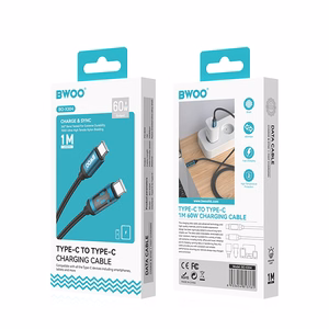 BWOO USB-C - USB-C -kaapeli 1m 60W LED-näytöllä, punottu, musta