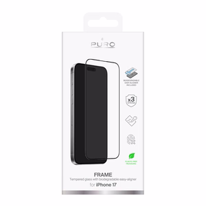 Puro Frame tempered glass for iPhone 17 with applicator and black frame